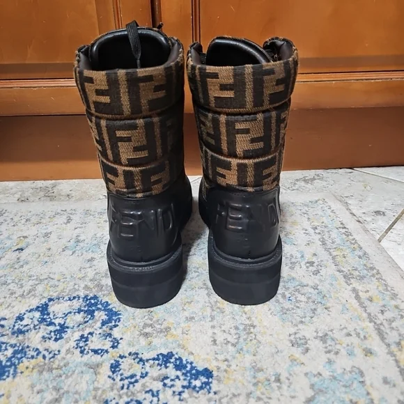 Designer Brown & Black FF Logo High-Top Boots Size 40/US9 - Picture 5 of 13